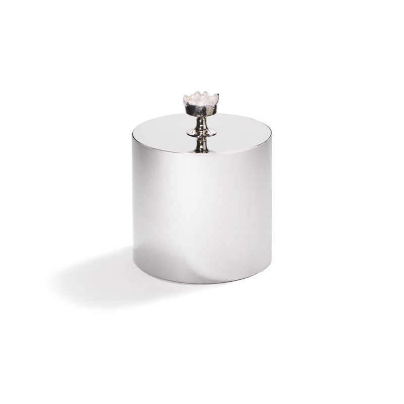 Silver Metallic Round Ice Bucket with Crystal Handle