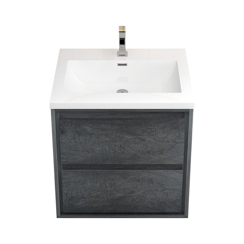 Meuble-lavabo mural 24 po Jack en chêne teck avec lavabo en acrylique renforcé Jack, Chêne fumé