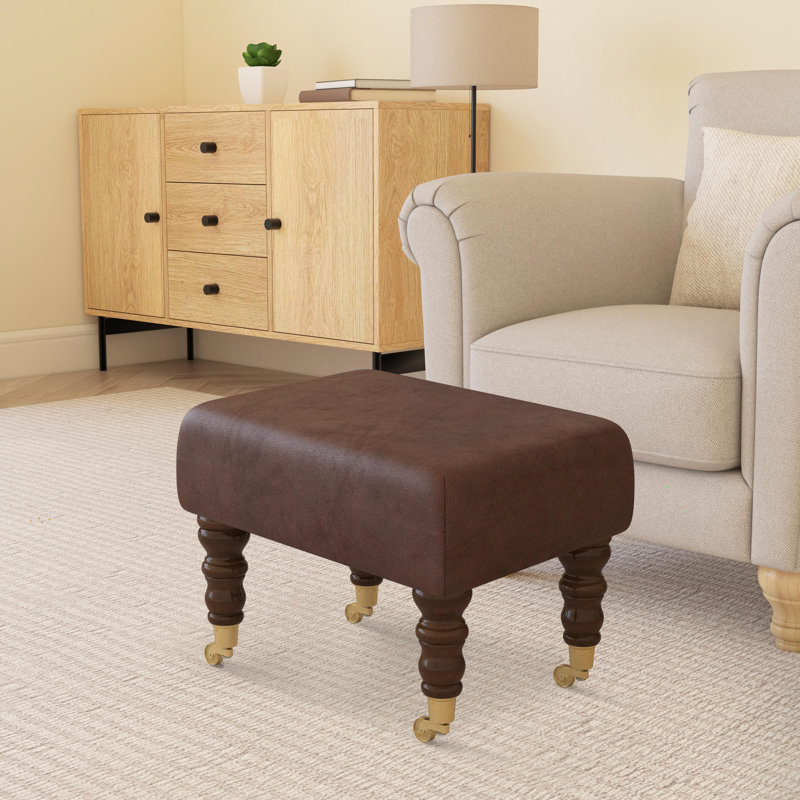 Manufactured Wood Accent Stool, Mahogany, Chestnut Brown, Italian Leather