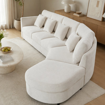 U_Style Modern 5-Seater Curved Modular Sectional Sofa, 160.4" Oversized Chenille Couch with Solid Wood Frame, Deep Seat Cloud Sofa with 4 Throw Pillow