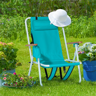 Chaise de plage pliante, chaise de camping pliable à 4 positions avec porte-gobelet et accoudoirs en bois, vert