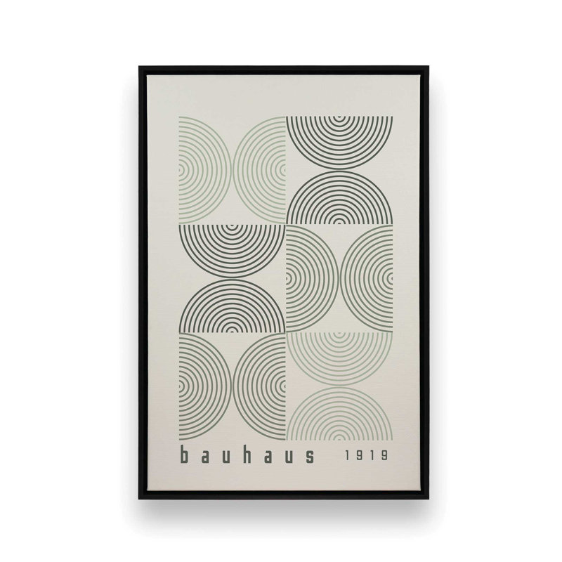 Affiche de composition Bauhaus, Beige/vert, Cadre flottant noir satiné, H 12,75 po x l 8,75 po