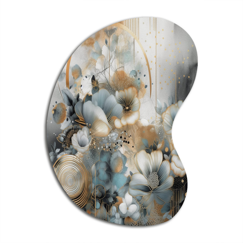 Décoration murale irrégulière en métal doré doré et fleur soyeuse II, H 31 po x l 22 po
