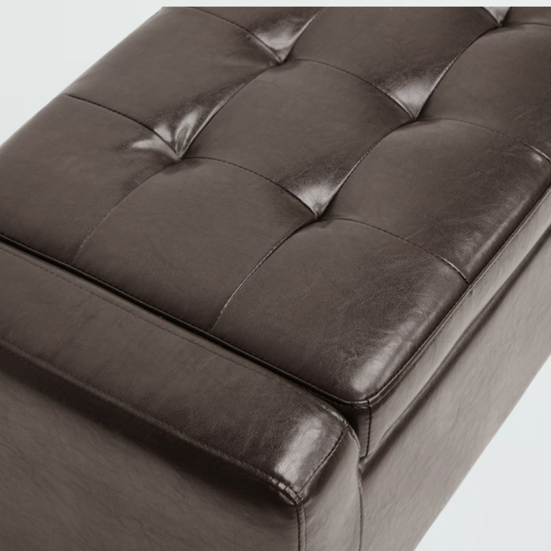 Banc de rangement rembourré en similicuir Baltierra brun, H 15,25 po x l 45,5 po x P 17,13 po, Brun foncé