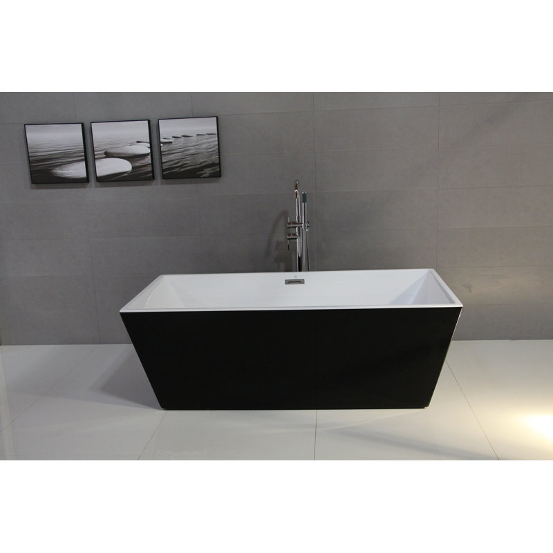 59'' x 29.5'' Freestanding Soaking Acrylic Bathtub, Glossy Black /White