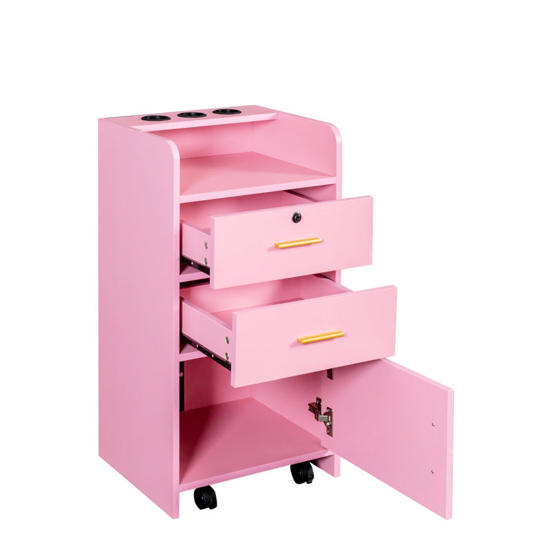 Armoire de rangement Spa - 2 tiroirs et 1 grand tiroir de salon de beauté rose