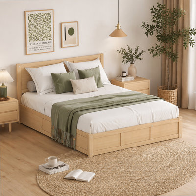 Wood Platform Bed with Underneath Storage and 2 Drawers