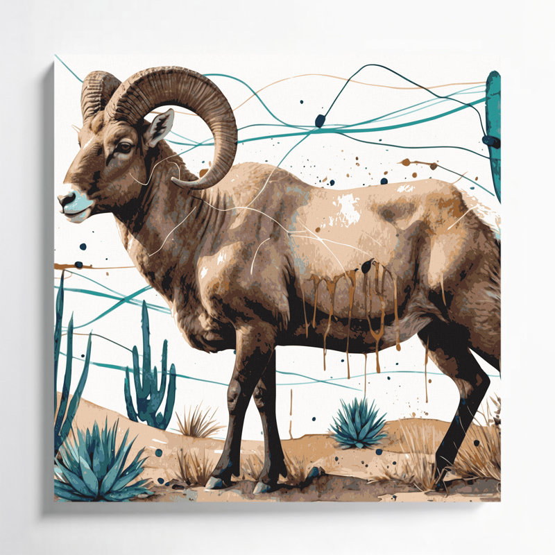 «Southwestern Cowboy Desert Animal» 65, art mural sur toile beige, 8" H x 8" W