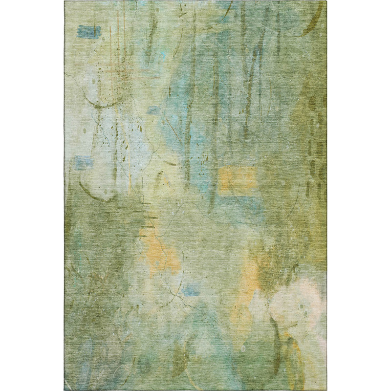 Premium Machine Washable Mayfield AMF2032 Abstract Rug, 3' x 5', Sage