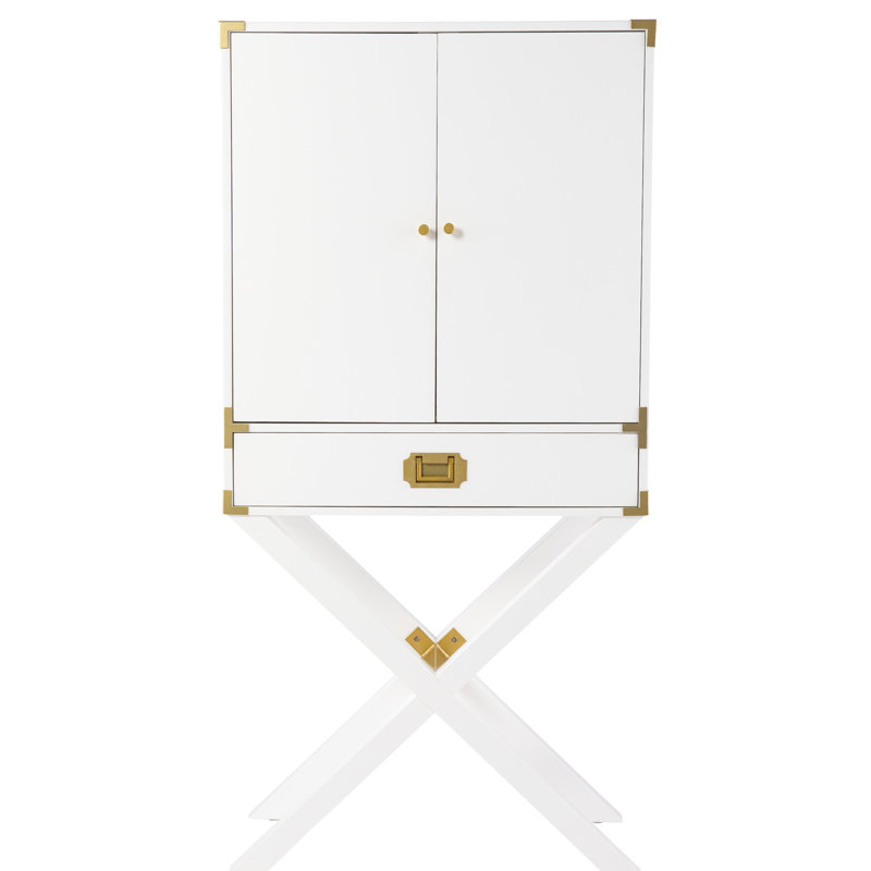 Armoire de rangement blanche de style campagne avec accents dorés de 14,6 po de largeur, une option de divertissement moderne et polyvalente