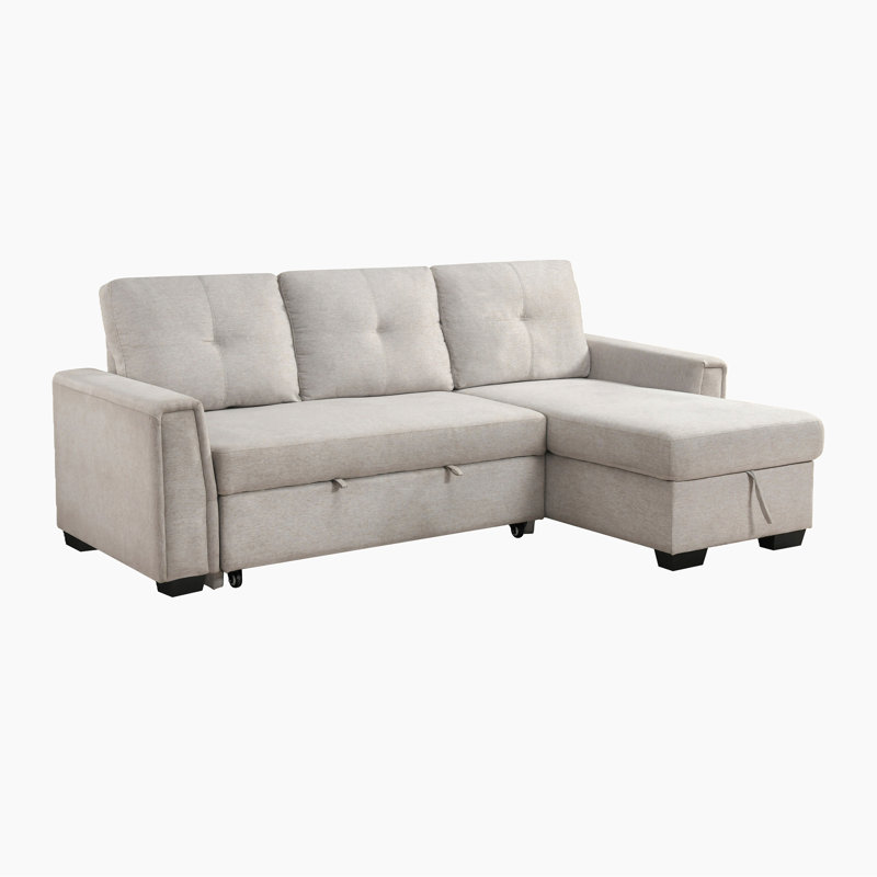 Olivier 93" Modern & Contemporary Textured Fabric 2-Piece Sectional Sofa with Reversible Chaise, Pull-out Sleeper Bed & Hidden Storage