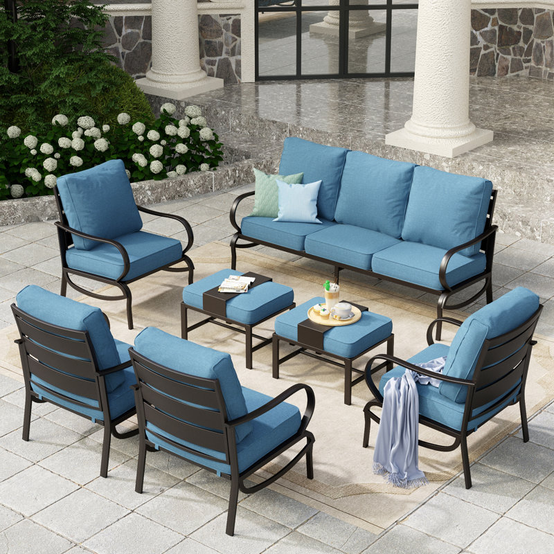 Elyne Outdoor Patio Conversation Furniture Set, Denim Blue
