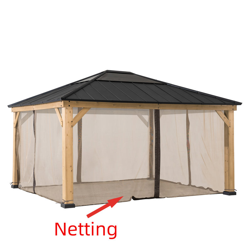 Khaki Polyester Mosquito Netting for 13×15 ft. Wood Gazebo