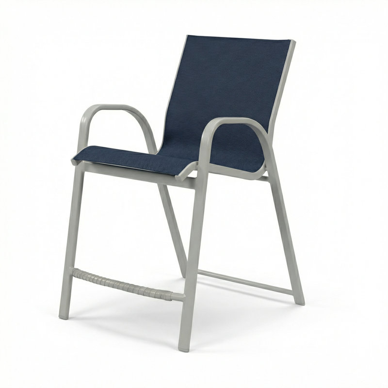 Windward Outdoor Seabreeze Bar Stool, Dupioni Sapphire/Matte Gray