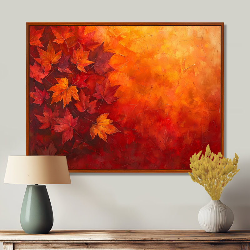 Feuilles d'érable d'automne - art mural pour salon, H 24 po x l 32 po, Floater Framed, Brun