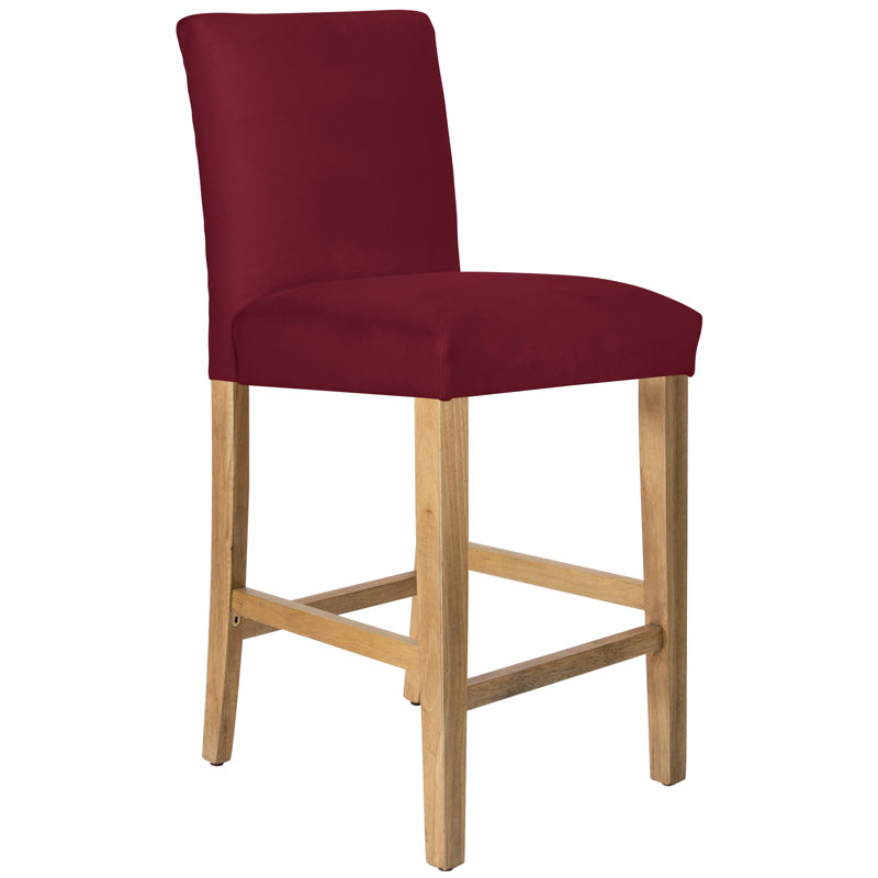 Tabouret de bar et de comptoir Hadrien, Tabouret de bar (siège d'une hauteur de 31 po), Bois naturel, Velours baie classique