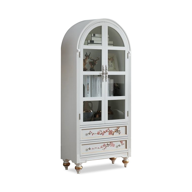 White Solid + Manufactured Wood + Glass Display Cases