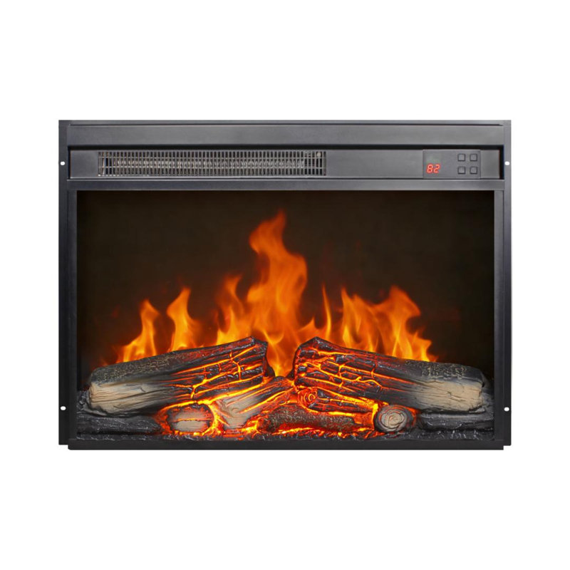 Foyer électrique encastré de 58 cm (23 pouces) ultramince avec bûches décoratives et flamme réaliste, télécommande, minuterie et protection contre la surchauffe.