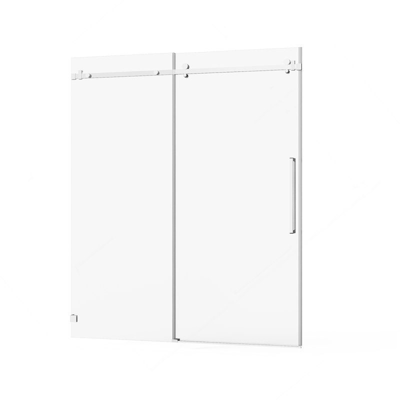 Frameless Shower Door, 60" W X 72" H Silent Sleek Sliding Glass Door, 1/4" (6Mm) Thick Tempered Clear Glass With Easy-Clean Coating, Heavy-Duty 304 Stainless Steel, Chrome