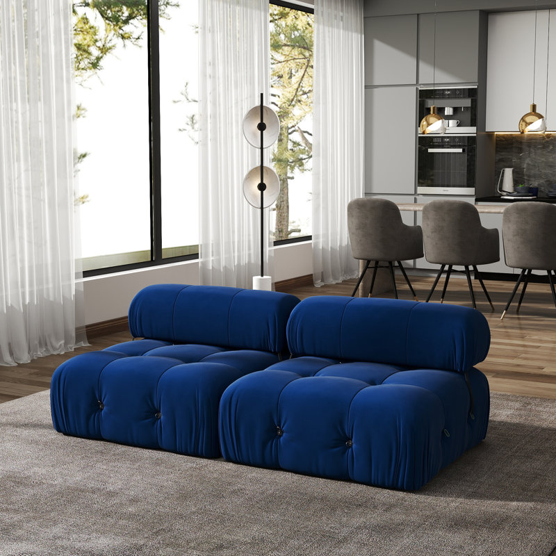 Cylar 2-Piece Upholstered Modern Velvet Armless Modular Loveseat Sofa, Blue