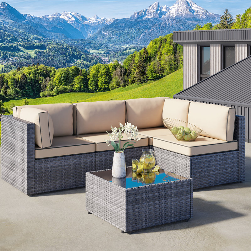 Ensemble de mobilier d'extérieur en rotin 5 pièces Proa, Kaki