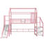 Lit mezzanine en métal avec glissade et escalier, structure silencieuse et tablettes de rangement avec toit de maison de jeu-589943618-589943619
