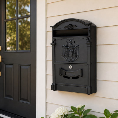 Wall Mount Mailbox, Locking Metal Letter Box with Key Lock for Outdoor Porch and Entryway