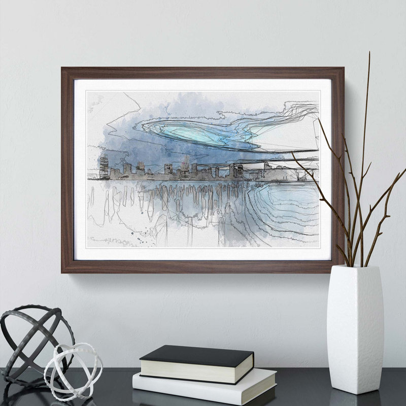 New Jersey Skyline in Abstract - Picture Frame Graphic Art Print, Walnut Framed, 48cm H x 65cm W x 2cm D
