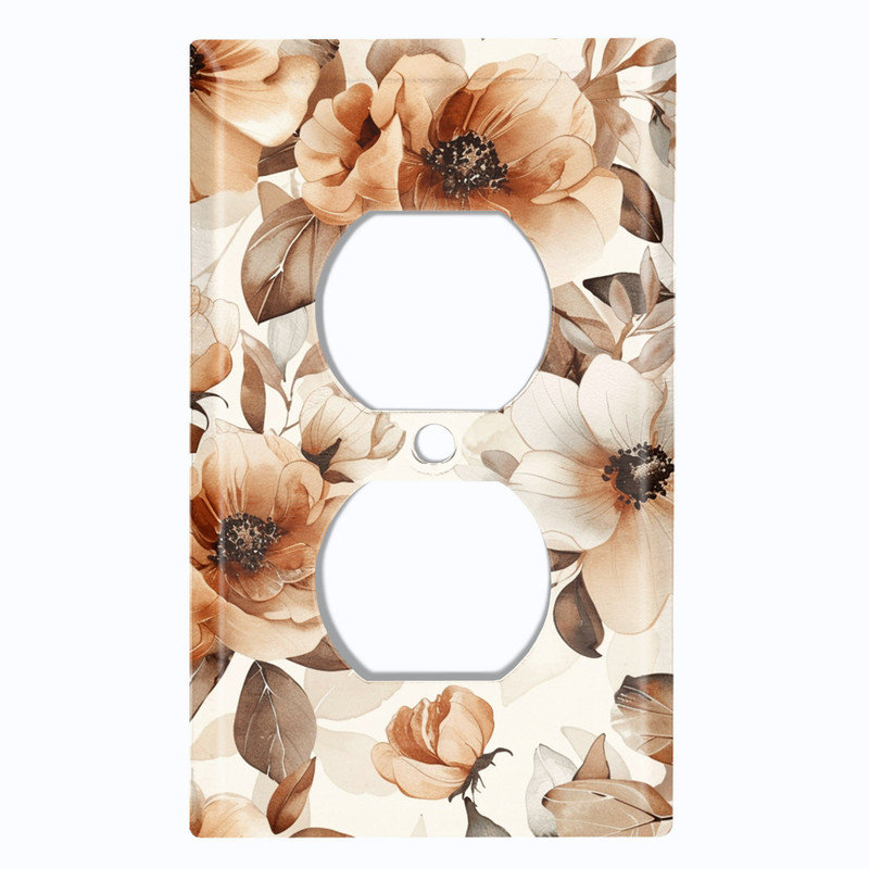 Couvercle de plaque d'interrupteur en métal; Double bande US standard taille US - Fleurs sauvages élégantes, Prise double # 8