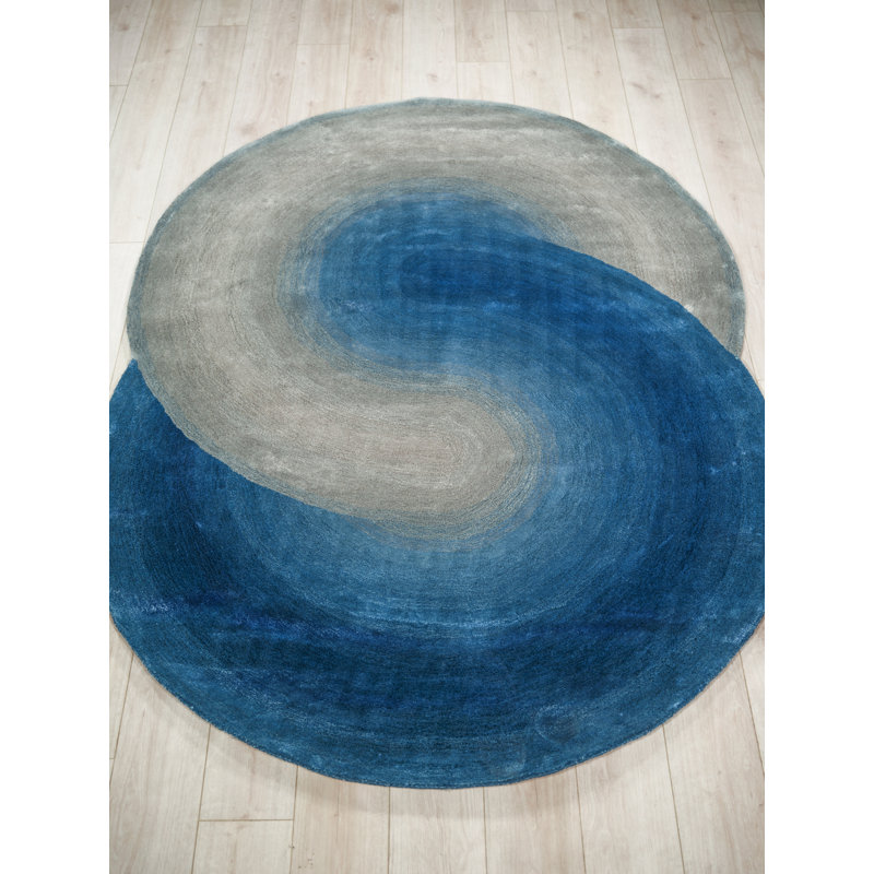 Mitomo Handmade Wool/Bamboo Silk, Charcoal/Ivory Area Rug, Novelty 5' x 7', Navy Gray