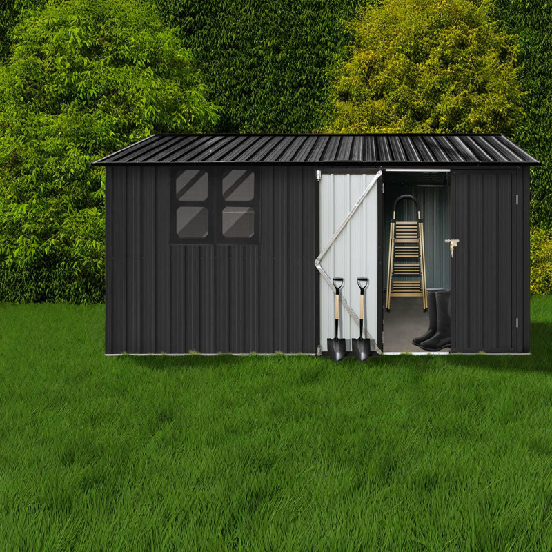 Remises de rangement en métal durable, conception moderne apex noir, utilisation à l'extérieur