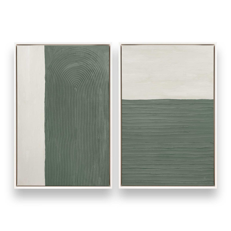 16 "x 16" texturé Emerald Echoes, ensemble de 2 impressions sur toile dans un cadre blanc, Cadre flottant blanc opaque