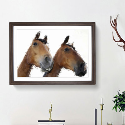 Two Chestnut Brown Horses in Abstract - Picture Frame Painting Print
