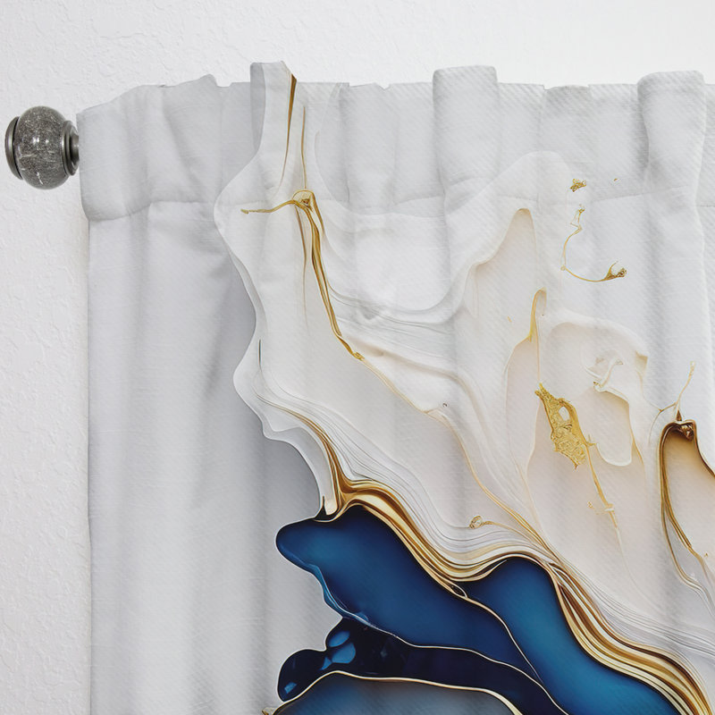 Forme géométrique abstraite marbre doré et bleu III - rideau velours marbre abstrait - 1 panneau, L 52 po x L 108 po