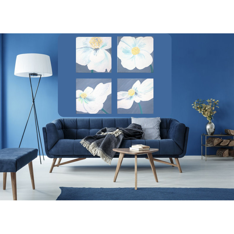 White flowers 4 Piece Wrapped Canvas Wall Art, 20cm H x 20cm W x 8cm D
