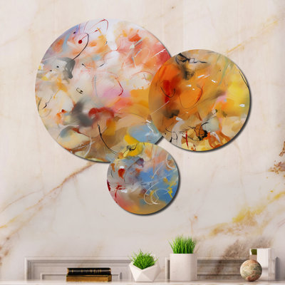 Blue Yellow and Orange Colorful Whirls VII - Minimalism Metal Wall Art Set