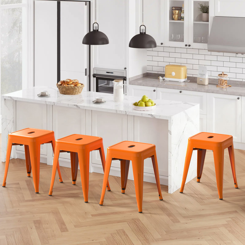18 Inch Industrial Metal Counter Stools, Stackable Classroom Stools, Backless Metal Dining Chairs For Indoor Outdoor, Kitchen Bar Stools (Set of 4)