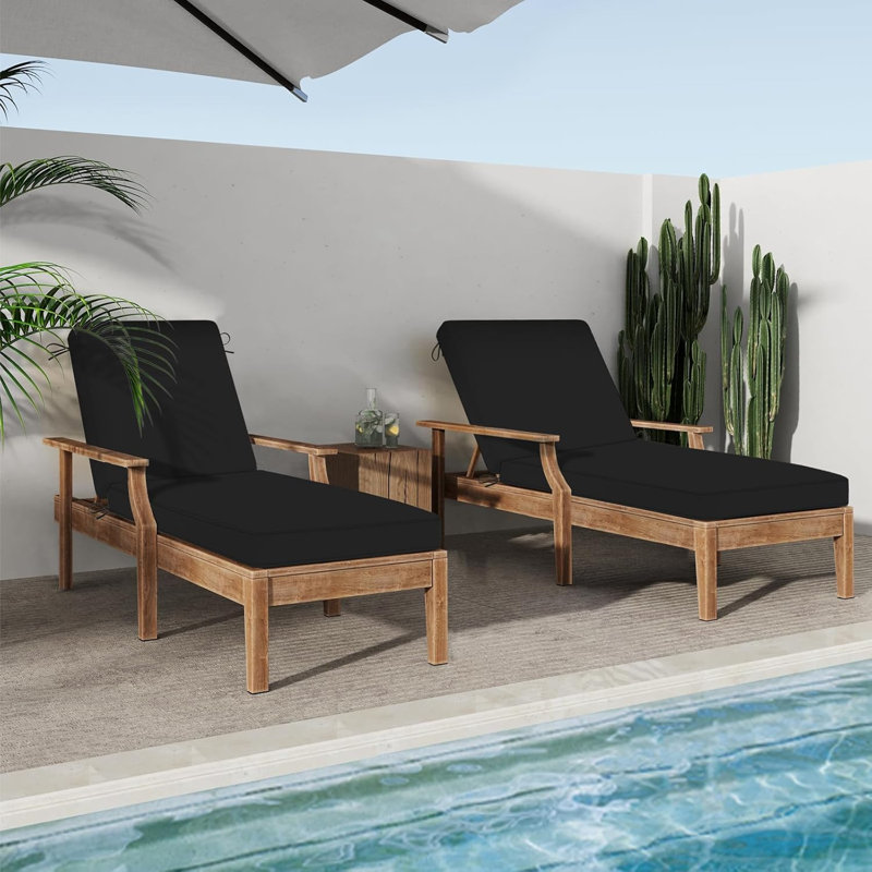 Coussin de chaise longue triple imperméable avec housse amovible et attaches réglables pour meubles de patio, noir