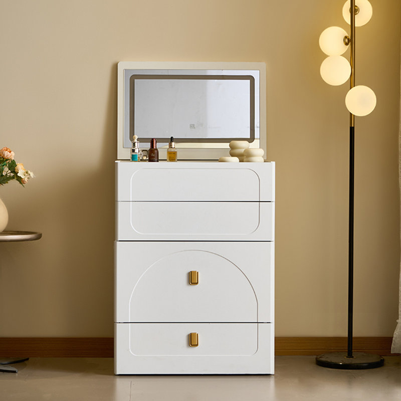 Ensemble de coiffeuse compacte avec miroir à DEL 3 couleurs et 3 tiroirs, table de maquillage multifonctionnelle blanche avec tabouret rembourré