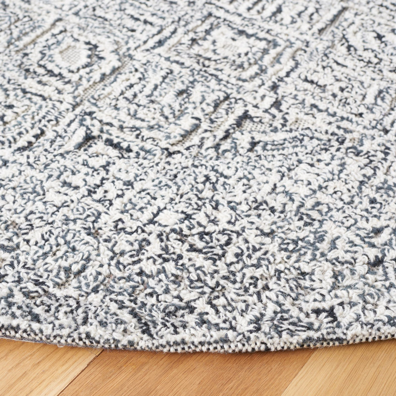 Ginessa Textual Hand Tufted Wool/Cotton Geometric Rug in Gray/Ivory, Round 6'