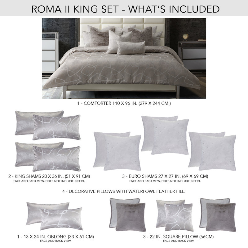 Roma II Comforter, King Comforter + 5 King Shams + 4 Throw Pillows