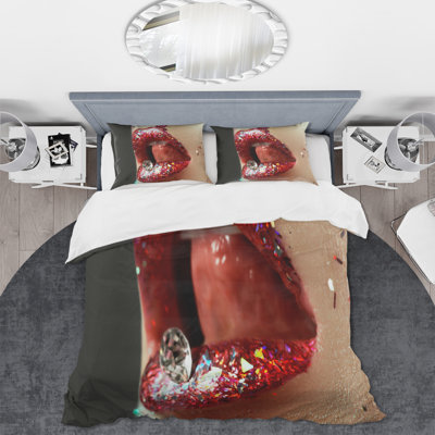 Artistic Woman Lips Make-Up - Ensemble de housse de couette moderne - Microfibre de polyester