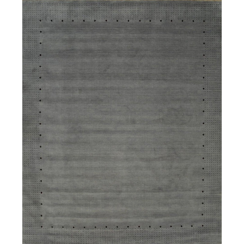 Tapis gris en laine fait à la main Sophie, Rectangulaire 8 pi x 10 pi