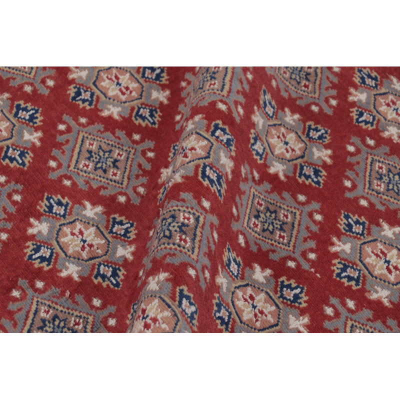 Vintage Bokhara Rug In Rich Red With Tan Geometric Patterns - Rug & Kilim