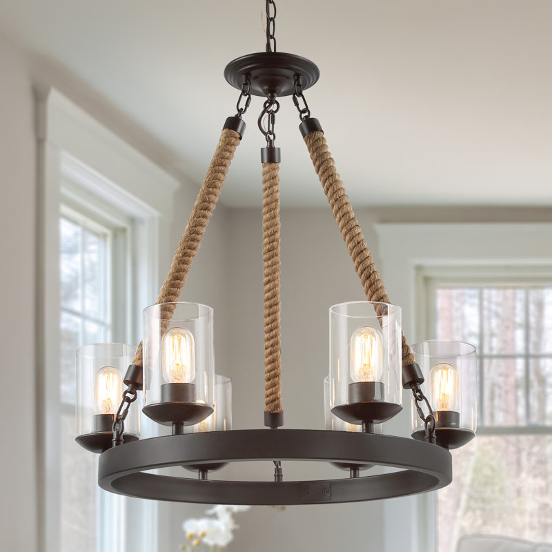 Blakehurst 6 - Light Wagon Wheel Chandelier