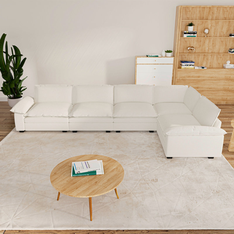 Canapé modulaire en L 4 places, canapé modulaire en chenille avec coussins amovibles et superposés