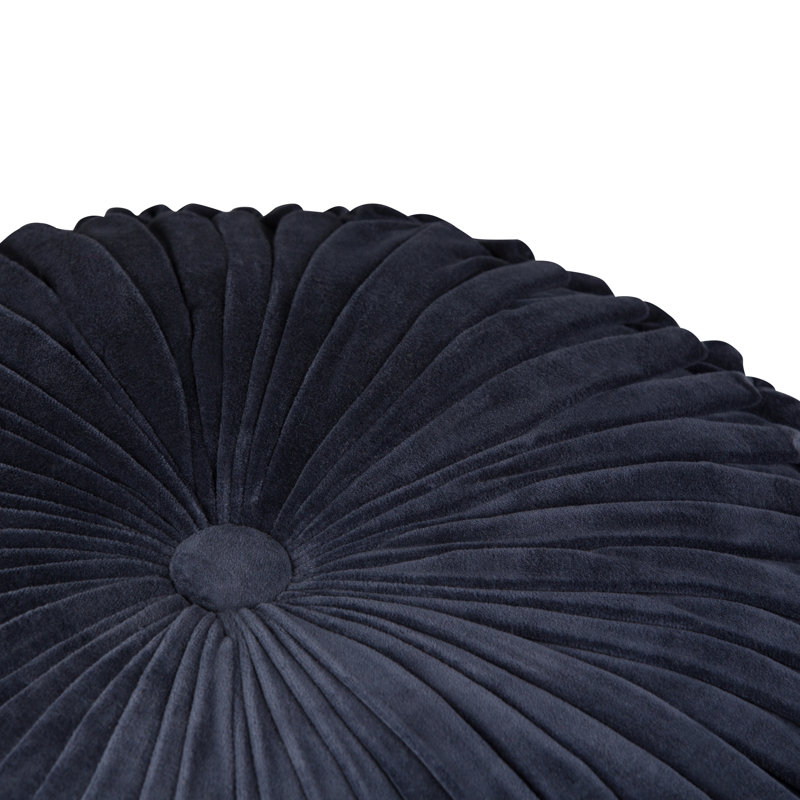 20 Inch Wide Round Pouf In Navy Velvet, Black