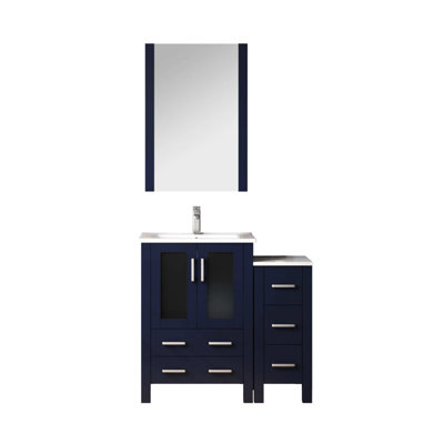 Gris foncé 36 po Meuble-lavabo pour salle de bain avec armoire latérale à plusieurs niveaux, robinet, comptoir en céramique blanche et robinet de rangement mural à miroir