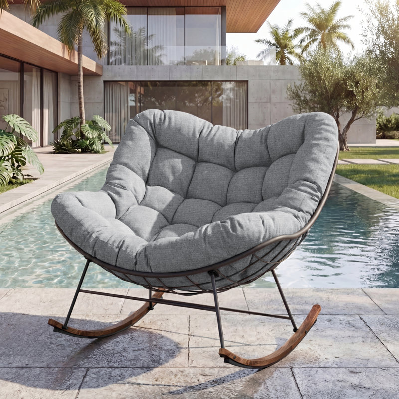 Chaise berçante en acier avec coussin, Coussin gris clair / structure grise