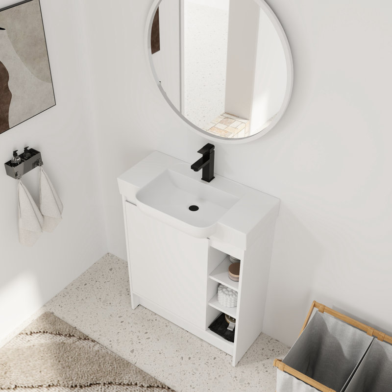Meuble-lavabo simple 28 po avec comptoir en céramique 28 po, Blanc lustré